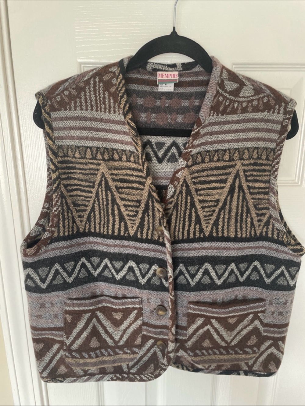 Memphis Geometric Knit Vest in Brown, Tan, Gray